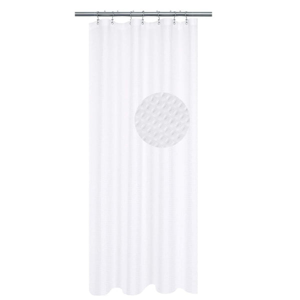 Waffle Weave Fabric Shower Curtain 230 GSM Heavy Duty, Spa, Hotel Luxury, Water Repellent, White Pique Pattern, 71 x 72 inches Decorative Bathroom Curtain