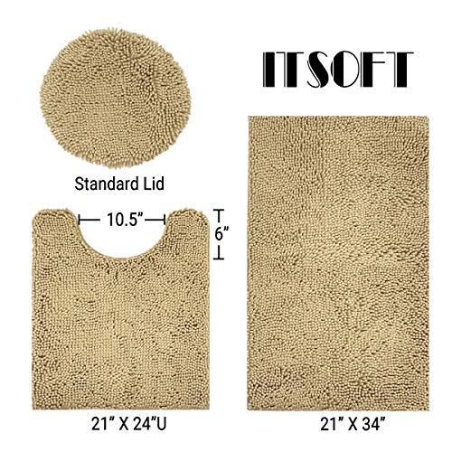 ITSOFT 3pc Non-Slip Shaggy Chenille Bathroom Mat Set