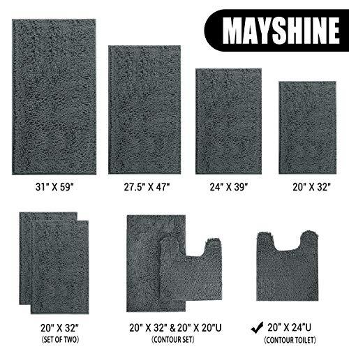 MAYSHINE Non Slip Contour Bath mat for Toilet | Soft Shaggy Chenille | Absorbent Water | Dry Fast | Machine-Washable | Perfect for Bathroom,Tub, and Shower (20"x24"Dark Gray)