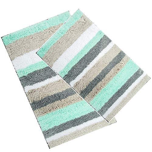 HEBE Non-Slip Bathroom Rug Mat Shag Microfiber Shower Bath Rug Absorbent Bath Mat for Bathroom Machine Washable(18x26, Blue/Grey)