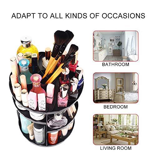 sanipoe 360 Rotating Makeup Organizer, DIY Adjustable Makeup Carousel Spinning Holder Storage Rack, Large Capacity Make up Caddy Shelf Cosmetics Organizer Box, Best for Countertop, Black