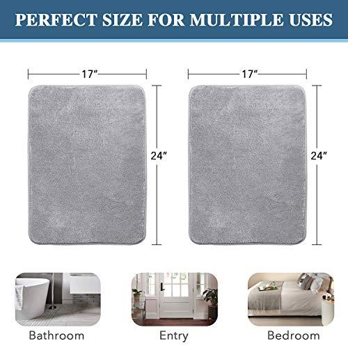 H.VERSAILTEX 2 Pack Non Slip Memory Foam Bathroom Rugs Non Slip Bath Mats Super Absorbent Extra Cozy, Foot Massage Flannel Bathroom Rugs/Carpets Machine-Washable and Fast Dry (Gray, Each 17" x 24")