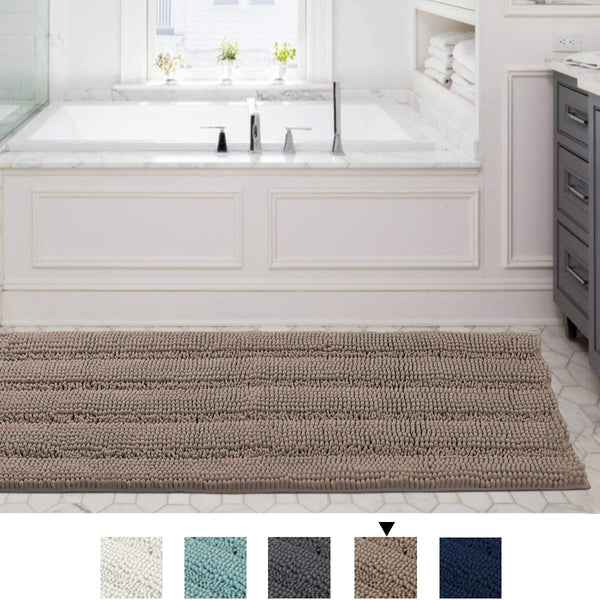 H.VERSAILTEX Bath Rug Runner 47" X 17" Large and Luxury Grey Striped Bath Mat Runner Ultra Soft Thick Non Slip Washable, Plush Shaggy Chenille Bathroom Rug Mat for Indoor Floor/Entry Way