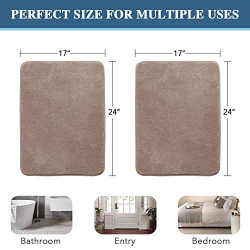 H.VERSAILTEX 2 Pack Non Slip Memory Foam Bathroom Rugs Non Slip Bath Mats Super Absorbent Extra Cozy, Foot Massage Flannel Bathroom Rugs/Carpets Machine-Washable and Fast Dry (Gray, Each 17" x 24")