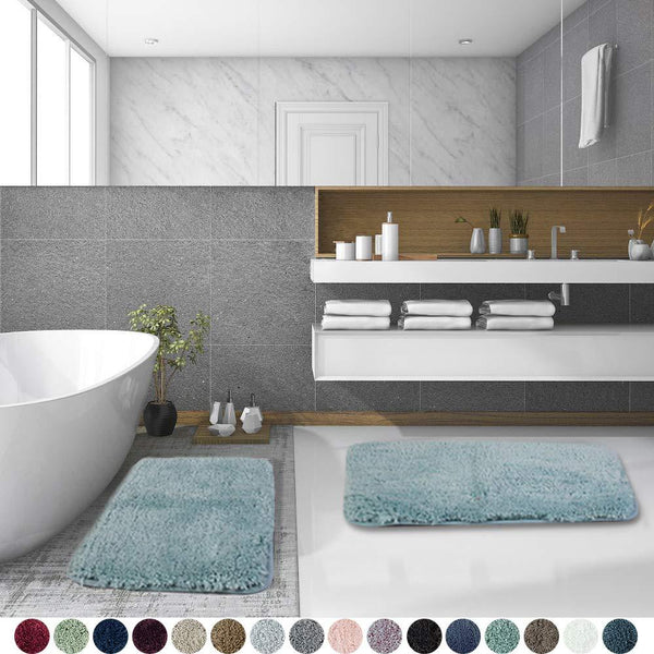 Walensee Bathroom Rug Non Slip Bath Mat for Bathroom (16 x 24) Water Absorbent Soft Microfiber Shaggy Bathroom Mat Machine Washable Bath Rug for Bathroom Thick Plush Rugs for Shower (Gray)