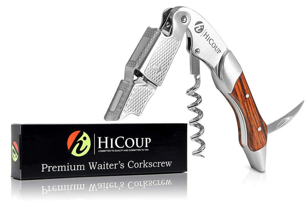 Professional Waiter’s Corkscrew by HiCoup - Rosewood Handle All-in-one Corkscrew, Bottle Opener and Foil Cutter, Used By Sommeliers, Waiters and Bartenders Around The World