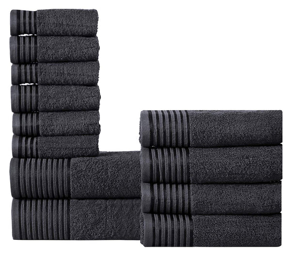 600 GSM Ultra Soft 100% Combed Cotton 6-piece Towel Set (Charcoal Black): 2 Bath towels, 2 Hand towels, 2 Washcloths, Long-staple Cotton, Spa Hotel Quality, Super Absorbent, Machine Washable