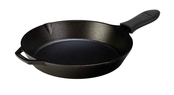 Lodge 12 Inch Cast Iron Skillet. Pre-Seasoned Cast Iron Skillet with Red Silicone Hot Handle Holder.