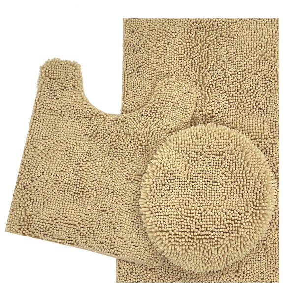 ITSOFT 3pc Non-Slip Shaggy Chenille Bathroom Mat Set