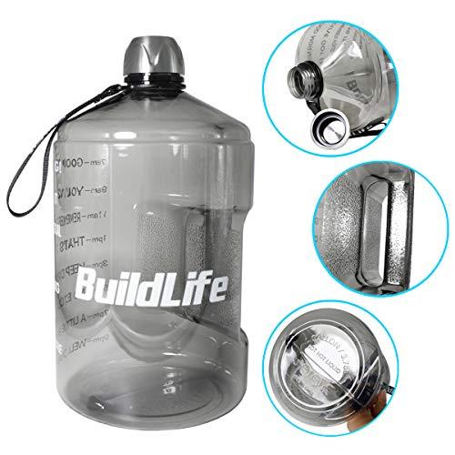 BuildLife 1 Gallon Water Bottle Motivational Fitness Workout with Time Marker |Drink More Water Daily | Clear BPA-Free | Large 128 Ounce/73OZ/43OZ of Water