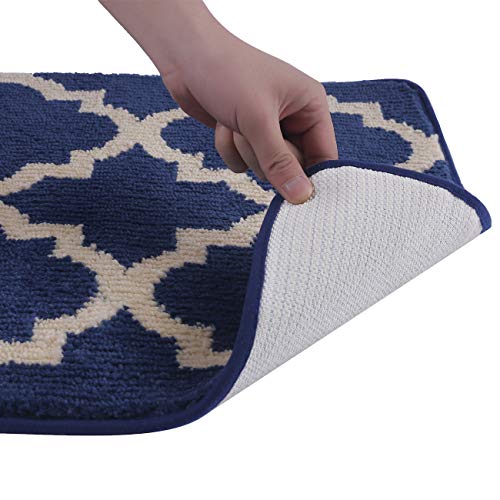 Pauwer Bath Rug Sets 3 Piece for Bathroom Non Slip Bath Mat Set Washable Bath Rug Set Pattern 28.4"x17.7"/Contour Mat 17.7"x17.7"/ Lid Cover (Navy)