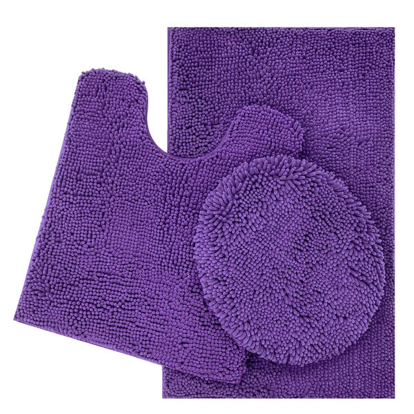 ITSOFT 3pc Non-Slip Shaggy Chenille Bathroom Mat Set