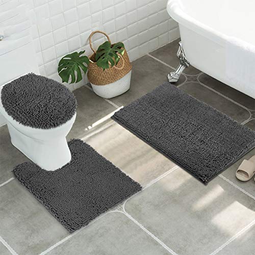 ITSOFT 3pc Non-Slip Shaggy Chenille Bathroom Mat Set