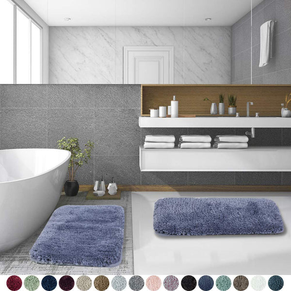 Walensee Bathroom Rug Non Slip Bath Mat for Bathroom (16 x 24) Water Absorbent Soft Microfiber Shaggy Bathroom Mat Machine Washable Bath Rug for Bathroom Thick Plush Rugs for Shower (Gray)