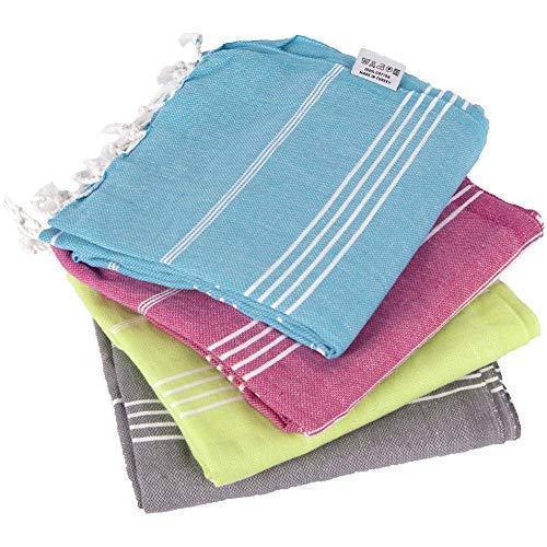 Turkish Bath and Beach Towel Set of 4 Variety Colors Classic Peshtemal 100% Cotton Oversized 39 X 70 Stylish Bath Beach Spa and Pool Towels