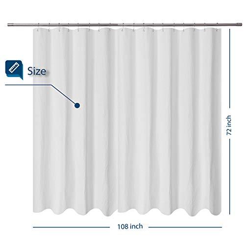 Waffle Weave Fabric Shower Curtain 230 GSM Heavy Duty, Spa, Hotel Luxury, Water Repellent, White Pique Pattern, 71 x 72 inches Decorative Bathroom Curtain