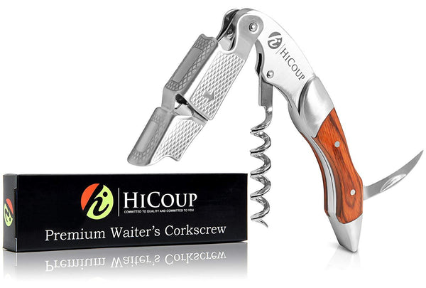 Professional Waiter’s Corkscrew by HiCoup - Rosewood Handle All-in-one Corkscrew, Bottle Opener and Foil Cutter, Used By Sommeliers, Waiters and Bartenders Around The World