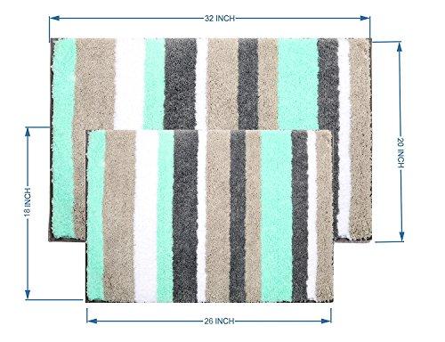 HEBE Non-Slip Bathroom Rug Mat Shag Microfiber Shower Bath Rug Absorbent Bath Mat for Bathroom Machine Washable(18x26, Blue/Grey)