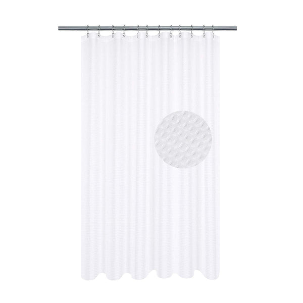 Waffle Weave Fabric Shower Curtain 230 GSM Heavy Duty, Spa, Hotel Luxury, Water Repellent, White Pique Pattern, 71 x 72 inches Decorative Bathroom Curtain