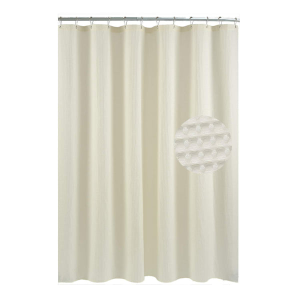 Waffle Weave Fabric Shower Curtain 230 GSM Heavy Duty, Spa, Hotel Luxury, Water Repellent, White Pique Pattern, 71 x 72 inches Decorative Bathroom Curtain