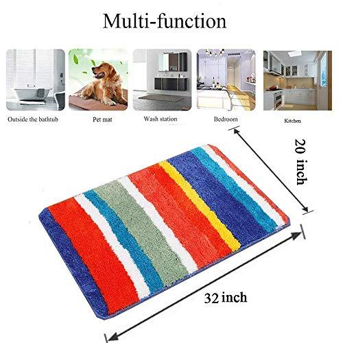 HEBE Non-Slip Bathroom Rug Mat Shag Microfiber Shower Bath Rug Absorbent Bath Mat for Bathroom Machine Washable(18x26, Blue/Grey)