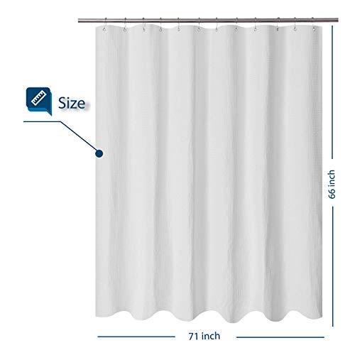 Waffle Weave Fabric Shower Curtain 230 GSM Heavy Duty, Spa, Hotel Luxury, Water Repellent, White Pique Pattern, 71 x 72 inches Decorative Bathroom Curtain