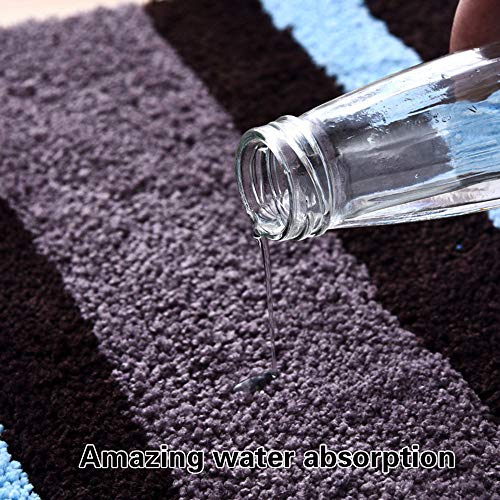 HEBE Non-Slip Bathroom Rug Mat Shag Microfiber Shower Bath Rug Absorbent Bath Mat for Bathroom Machine Washable(18x26, Blue/Grey)