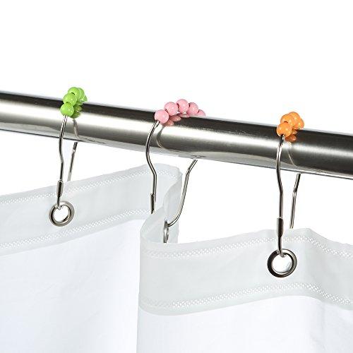 Amazer Shower Curtain Hooks Rings, Stainless Steel Shower Curtain Rings and Hooks for Bathroom Shower Rods Curtains-Set of 12-Polished Nickel