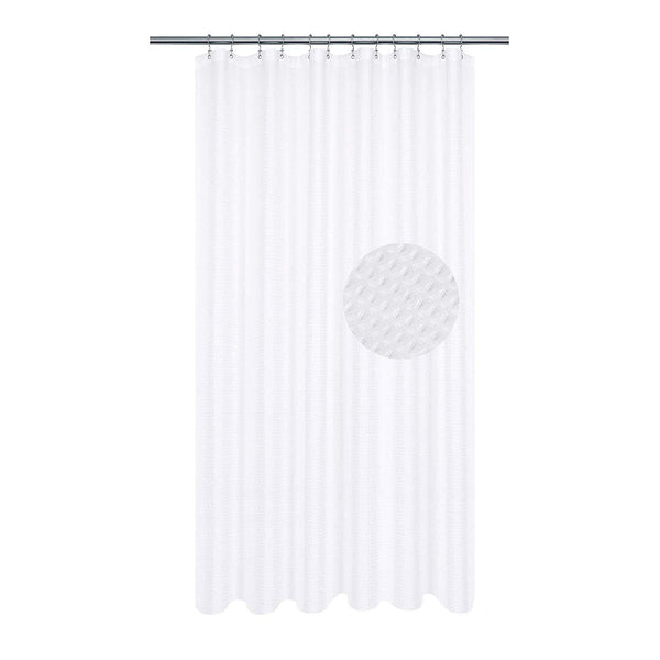 Waffle Weave Fabric Shower Curtain 230 GSM Heavy Duty, Spa, Hotel Luxury, Water Repellent, White Pique Pattern, 71 x 72 inches Decorative Bathroom Curtain