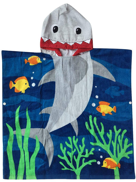 Athaelay Kids Beach Towels for 1 to 5 Years Old, Cotton, Use for Baby Toddler Boys Bath Pool Swim Poncho Cover-ups Cape, Extra Large 24x48, Ultra Breathable and Soft for All Seasons, Shark Theme