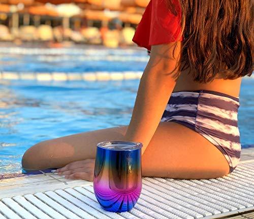 CHILLOUT LIFE Stainless Steel Stemless Wine Glass Tumbler 2 Pack Rose Gold 12 oz | Double Wall Vacuum Insulated Wine Tumbler with Lids and Straws Set of Two for Coffee, Wine, Cocktails, Ice Cream