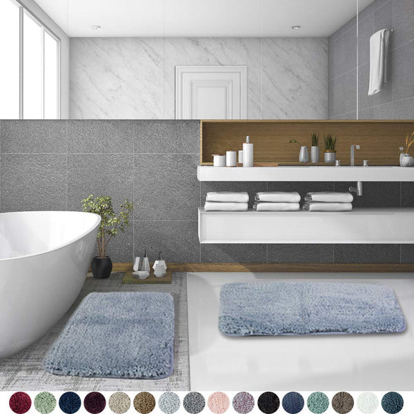 Walensee Bathroom Rug Non Slip Bath Mat for Bathroom (16 x 24) Water Absorbent Soft Microfiber Shaggy Bathroom Mat Machine Washable Bath Rug for Bathroom Thick Plush Rugs for Shower (Gray)