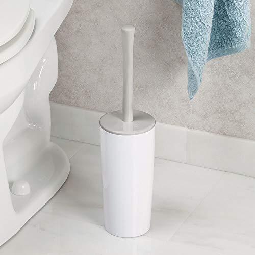 mDesign Slim Compact Plastic Toilet Bowl Brush and Holder for Bathroom Storage - Sturdy, Deep Cleaning - White