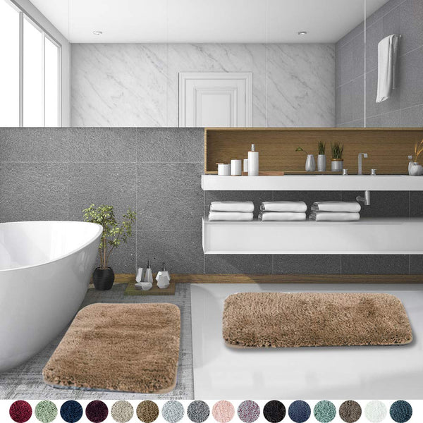 Walensee Bathroom Rug Non Slip Bath Mat for Bathroom (16 x 24) Water Absorbent Soft Microfiber Shaggy Bathroom Mat Machine Washable Bath Rug for Bathroom Thick Plush Rugs for Shower (Gray)