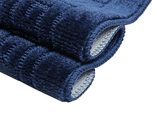 Pauwer Bath Rug Sets 3 Piece for Bathroom Non Slip Bath Mat Set Washable Bath Rug Set Pattern 28.4"x17.7"/Contour Mat 17.7"x17.7"/ Lid Cover (Navy)