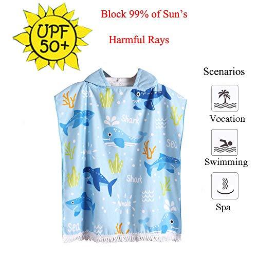 HETH Kids Hooded Beach and Bath Towel 100% Cotton Beach Swimming Coverup for Age 2-8 Years Old Multi-use for Bath/Shower/Pool(Tiger Shark)