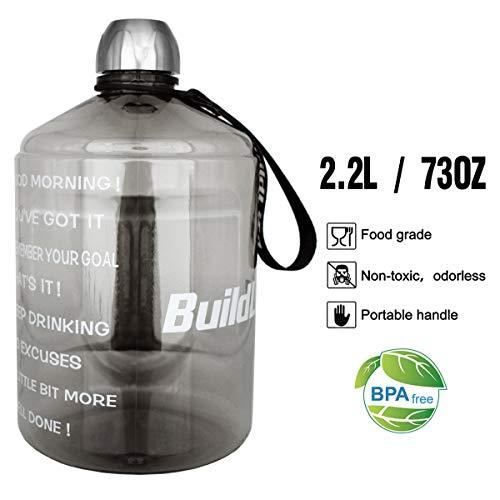 BuildLife 1 Gallon Water Bottle Motivational Fitness Workout with Time Marker |Drink More Water Daily | Clear BPA-Free | Large 128 Ounce/73OZ/43OZ of Water