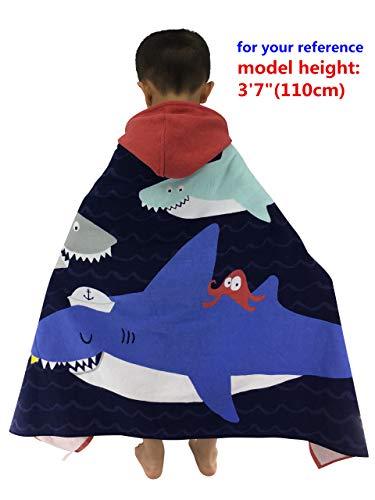 Athaelay Kids Beach Towels for 1 to 5 Years Old, Cotton, Use for Baby Toddler Boys Bath Pool Swim Poncho Cover-ups Cape, Extra Large 24x48, Ultra Breathable and Soft for All Seasons, Shark Theme