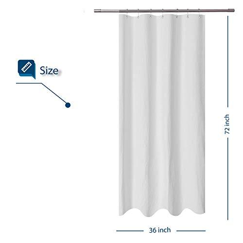 Waffle Weave Fabric Shower Curtain 230 GSM Heavy Duty, Spa, Hotel Luxury, Water Repellent, White Pique Pattern, 71 x 72 inches Decorative Bathroom Curtain