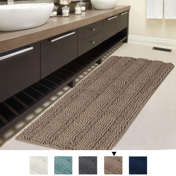 H.VERSAILTEX Bath Rug Runner 47" X 17" Large and Luxury Grey Striped Bath Mat Runner Ultra Soft Thick Non Slip Washable, Plush Shaggy Chenille Bathroom Rug Mat for Indoor Floor/Entry Way