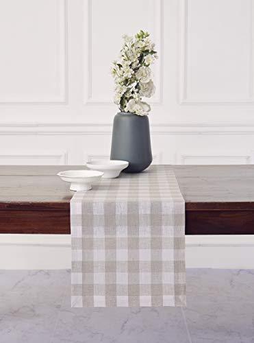Solino Home 100% Pure Linen Checks Table Runner – Natural & White Check Table Runner – 14 x 72 Inch Runner for Dinner, Indoor and Outdoor Use