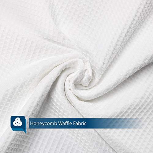 Waffle Weave Fabric Shower Curtain 230 GSM Heavy Duty, Spa, Hotel Luxury, Water Repellent, White Pique Pattern, 71 x 72 inches Decorative Bathroom Curtain