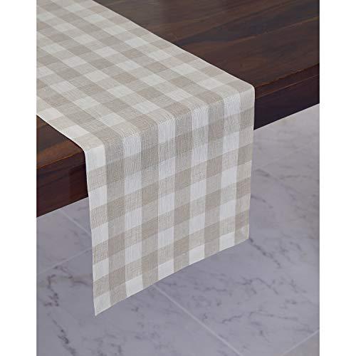 Solino Home 100% Pure Linen Checks Table Runner – Natural & White Check Table Runner – 14 x 72 Inch Runner for Dinner, Indoor and Outdoor Use