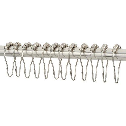 Amazer Shower Curtain Hooks Rings, Stainless Steel Shower Curtain Rings and Hooks for Bathroom Shower Rods Curtains-Set of 12-Polished Nickel