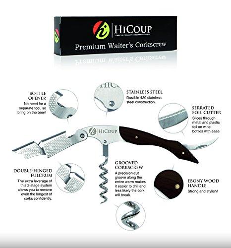 Professional Waiter’s Corkscrew by HiCoup - Rosewood Handle All-in-one Corkscrew, Bottle Opener and Foil Cutter, Used By Sommeliers, Waiters and Bartenders Around The World