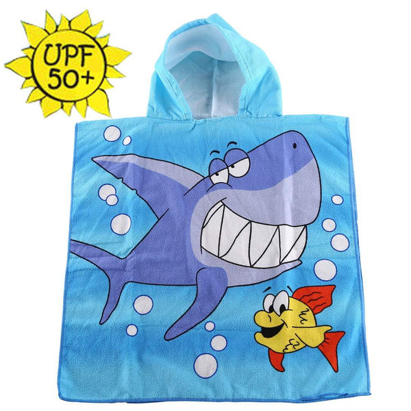 HETH Kids Hooded Beach and Bath Towel 100% Cotton Beach Swimming Coverup for Age 2-8 Years Old Multi-use for Bath/Shower/Pool(Tiger Shark)