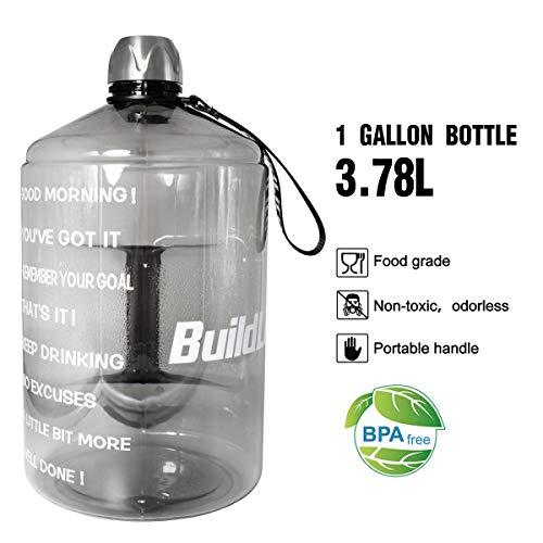 BuildLife 1 Gallon Water Bottle Motivational Fitness Workout with Time Marker |Drink More Water Daily | Clear BPA-Free | Large 128 Ounce/73OZ/43OZ of Water