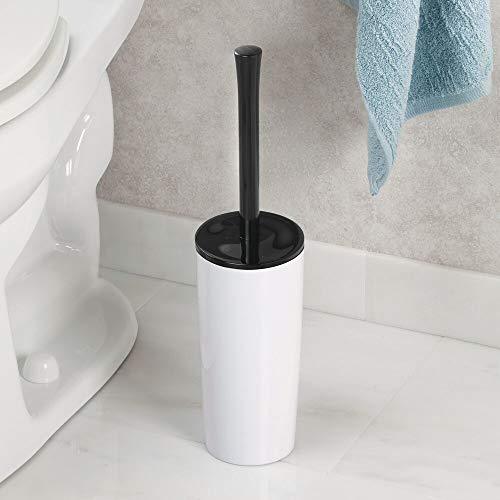 mDesign Slim Compact Plastic Toilet Bowl Brush and Holder for Bathroom Storage - Sturdy, Deep Cleaning - White