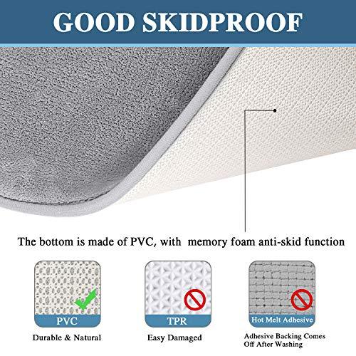 H.VERSAILTEX 2 Pack Non Slip Memory Foam Bathroom Rugs Non Slip Bath Mats Super Absorbent Extra Cozy, Foot Massage Flannel Bathroom Rugs/Carpets Machine-Washable and Fast Dry (Gray, Each 17" x 24")