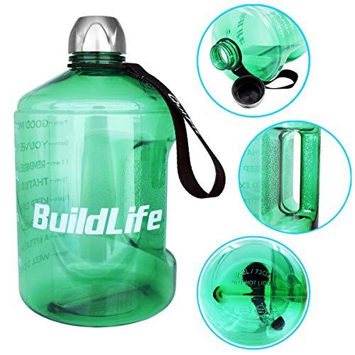 BuildLife 1 Gallon Water Bottle Motivational Fitness Workout with Time Marker |Drink More Water Daily | Clear BPA-Free | Large 128 Ounce/73OZ/43OZ of Water